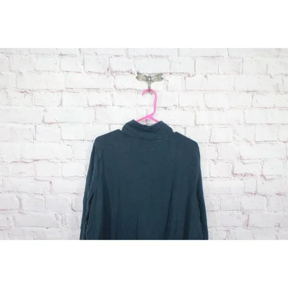 LL Bean Navy Blue Cotton Blend Robe Long Full Zip Size L Pet - Picture 4 of 12